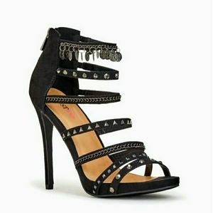 Women's 8.5 Black Strappy Heels with Studs